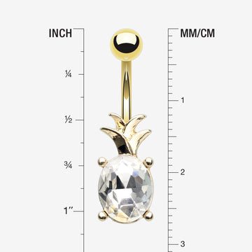 Detail View 1 of Adorable Pineapple Sparkle Belly Button Ring-Clear Gem